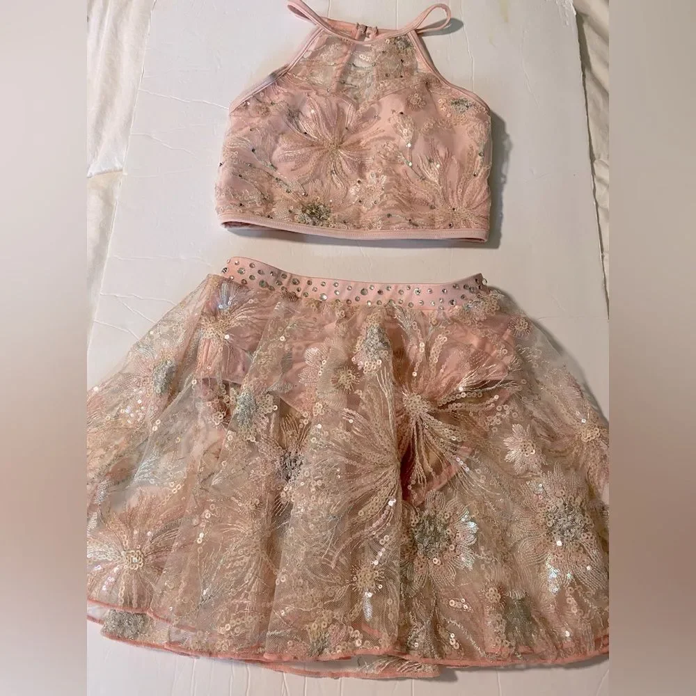 Competition Solo Costume lyrical dance costume leotard 2 piece pink set lace LC